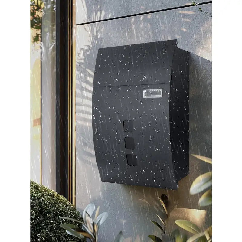 Modovo Curved Black Wall Mounted Post Box | Lockable Weatherproof Mailbox with 2 Keys & Viewing Windows