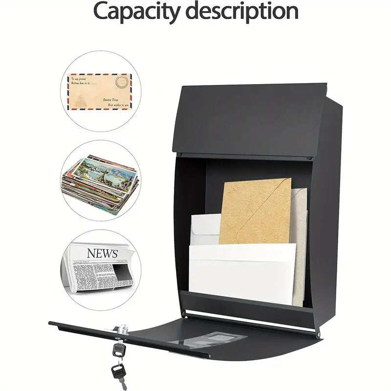 Modovo Curved Grey Wall Mounted Post Box | Lockable Weatherproof Mailbox with 2 Keys & Viewing Windows