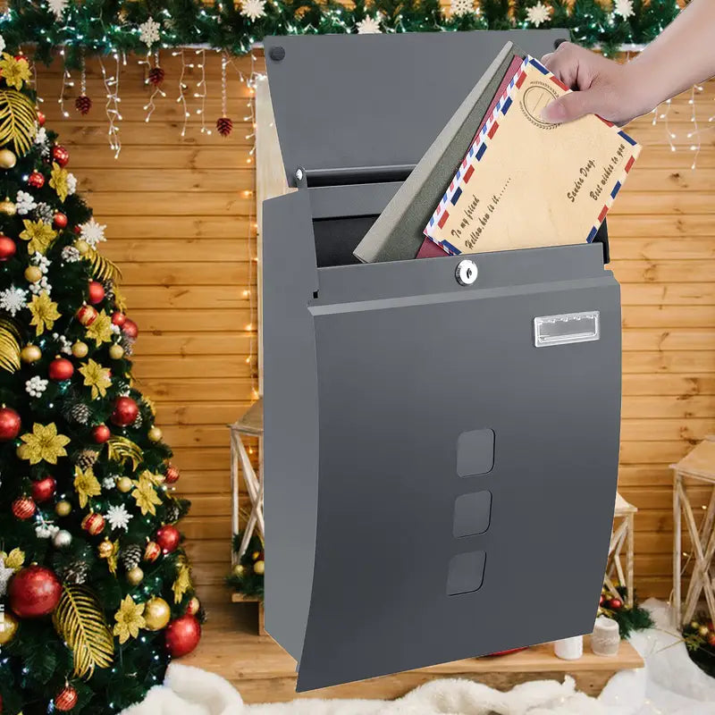 Modovo Curved Grey Wall Mounted Post Box | Lockable Weatherproof Mailbox with 2 Keys & Viewing Windows