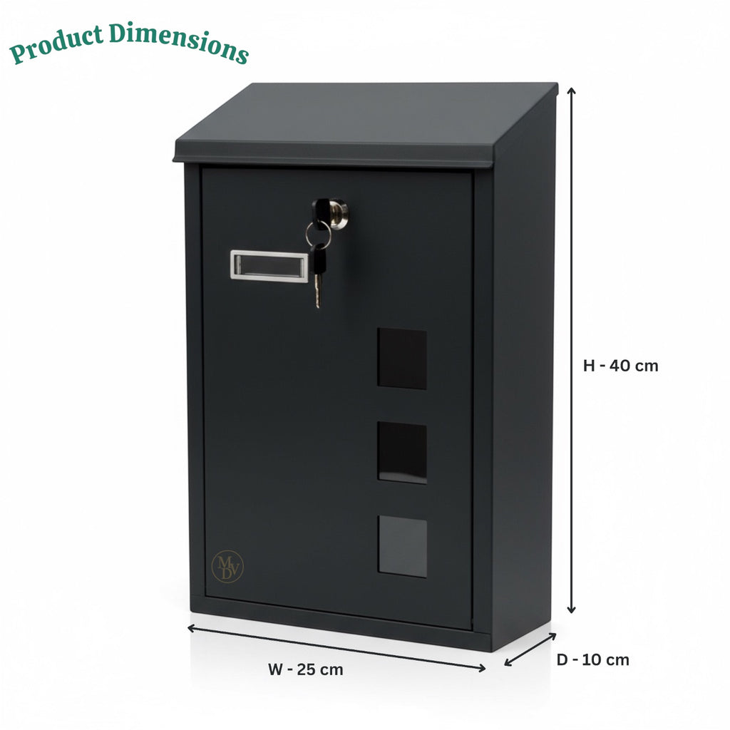 Modovo Black Wall Mounted Post Box | Lockable Weatherproof Mailbox with Viewing Windows