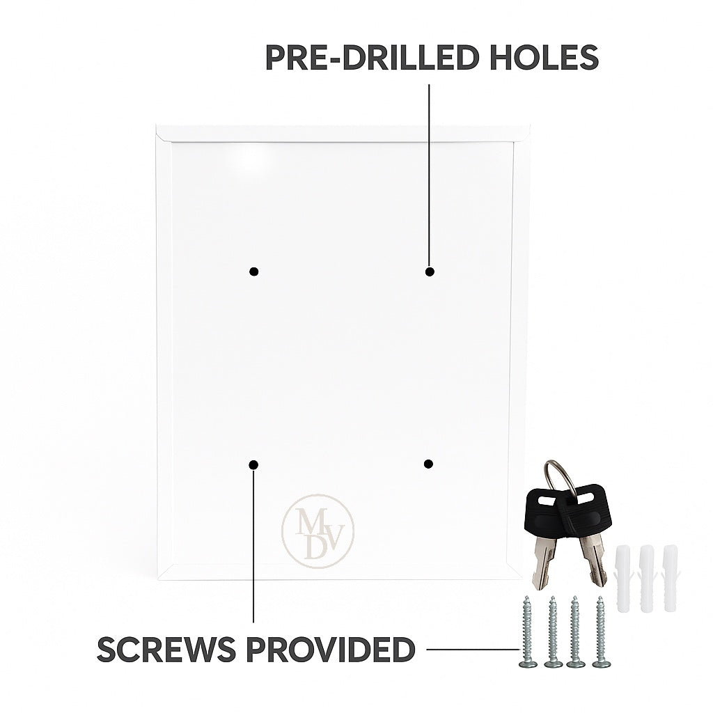 Modovo Wall Mounted White Post Box – Secure Lockable Mailbox with 2 Keys | Weatherproof Steel Letter Box