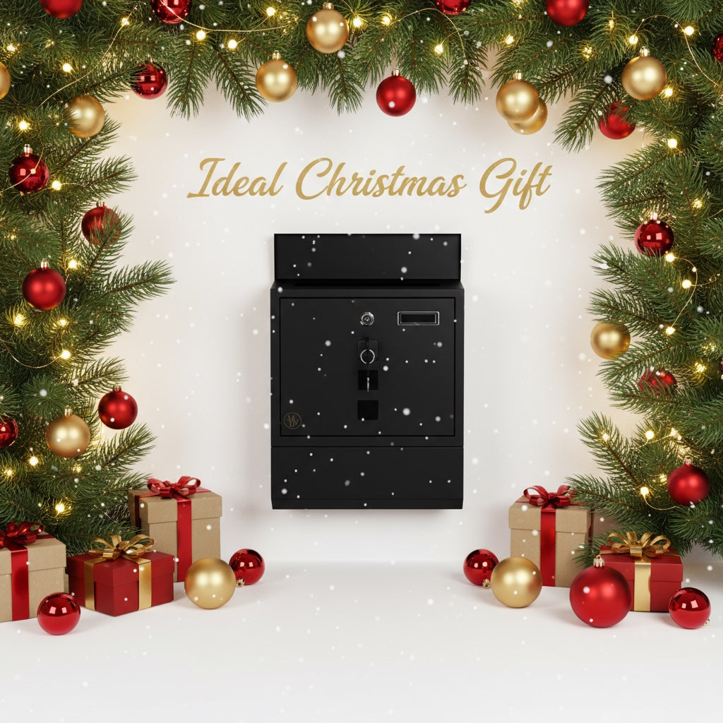 Modovo Black Wall Mounted Post Box | Lockable Weatherproof Mailbox with Newspaper Holder