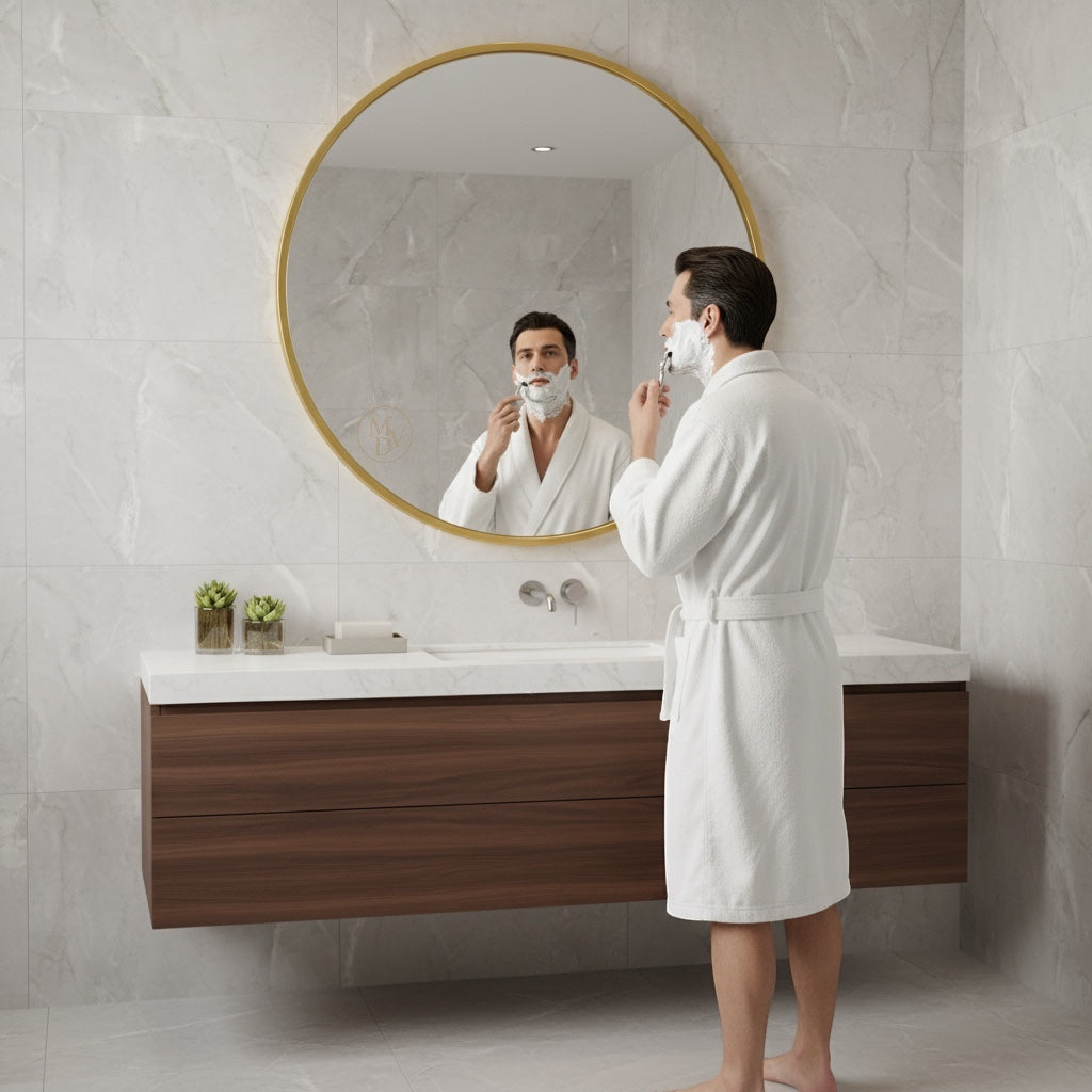 Modovo 40 cm Gold Round Wall Mirror | Modern Aluminium Frame & HD Glass