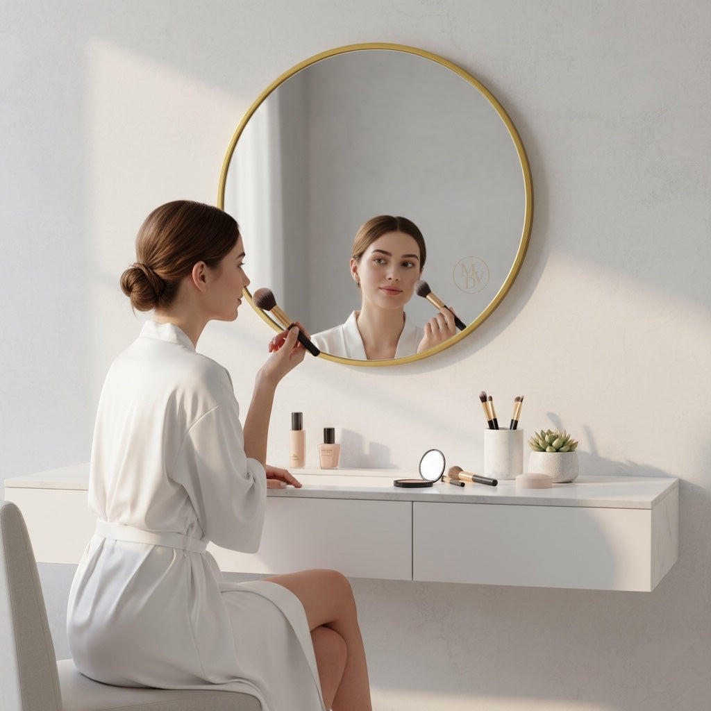 Modovo 40 cm Gold Round Wall Mirror | Modern Aluminium Frame & HD Glass