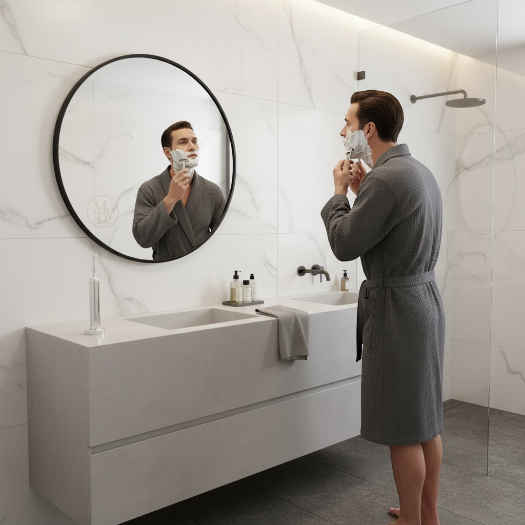 Modovo 40 cm Black Round Wall Mirror | Modern Aluminium Frame & HD Glass