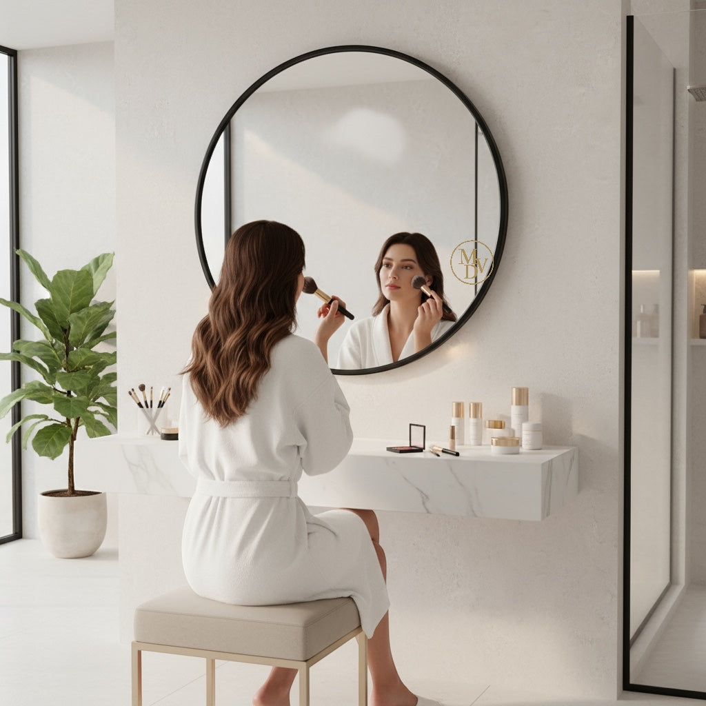 Modovo 40 cm Black Round Wall Mirror | Modern Aluminium Frame & HD Glass