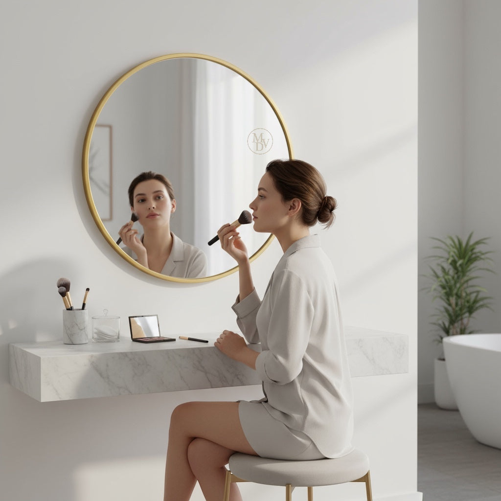Modovo 40 cm Gold Round Wall Mirror | Modern Aluminium Frame & HD Glass