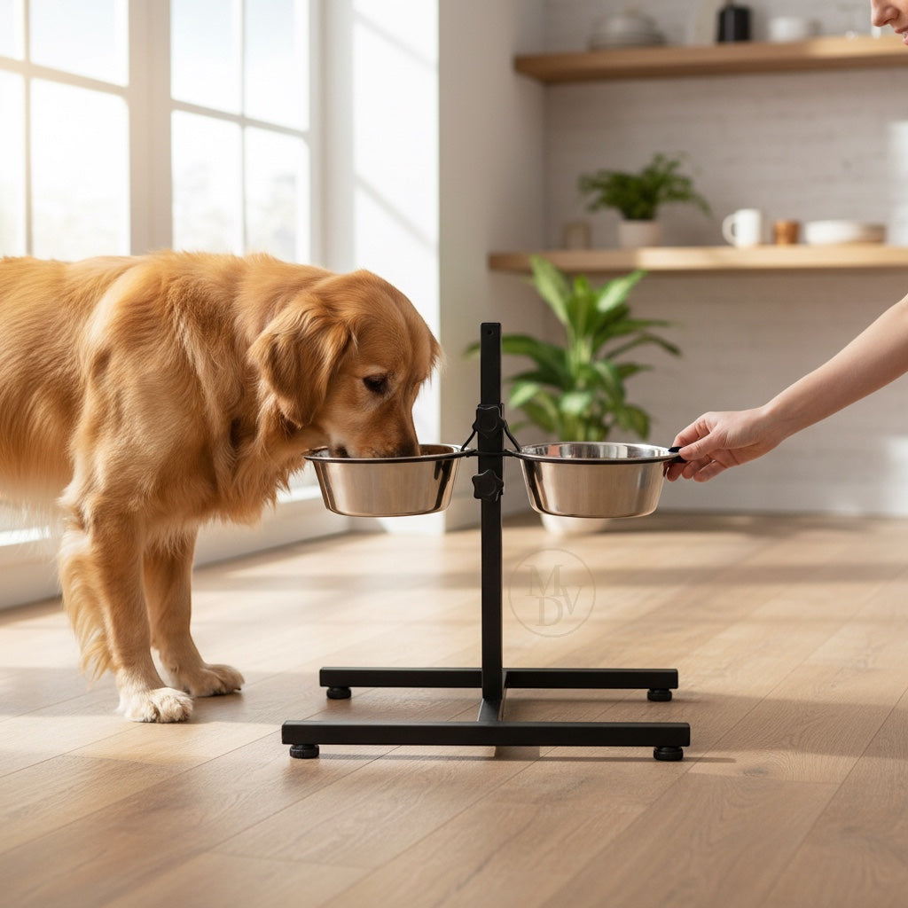 MODOVO Adjustable Elevated Pet Feeder – Raised Dog & Cat Bowl Stand with 2 Stainless Steel Bowls