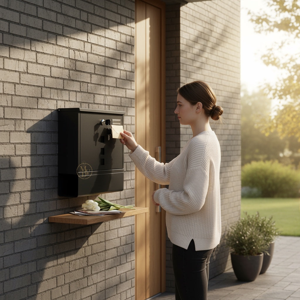 Modovo Black Wall Mounted Post Box | Lockable Weatherproof Mailbox with Newspaper Holder