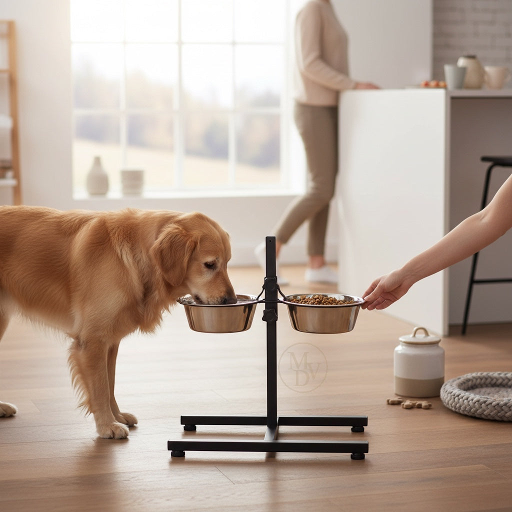 MODOVO Adjustable Elevated Pet Feeder – Raised Dog & Cat Bowl Stand with 2 Stainless Steel Bowls