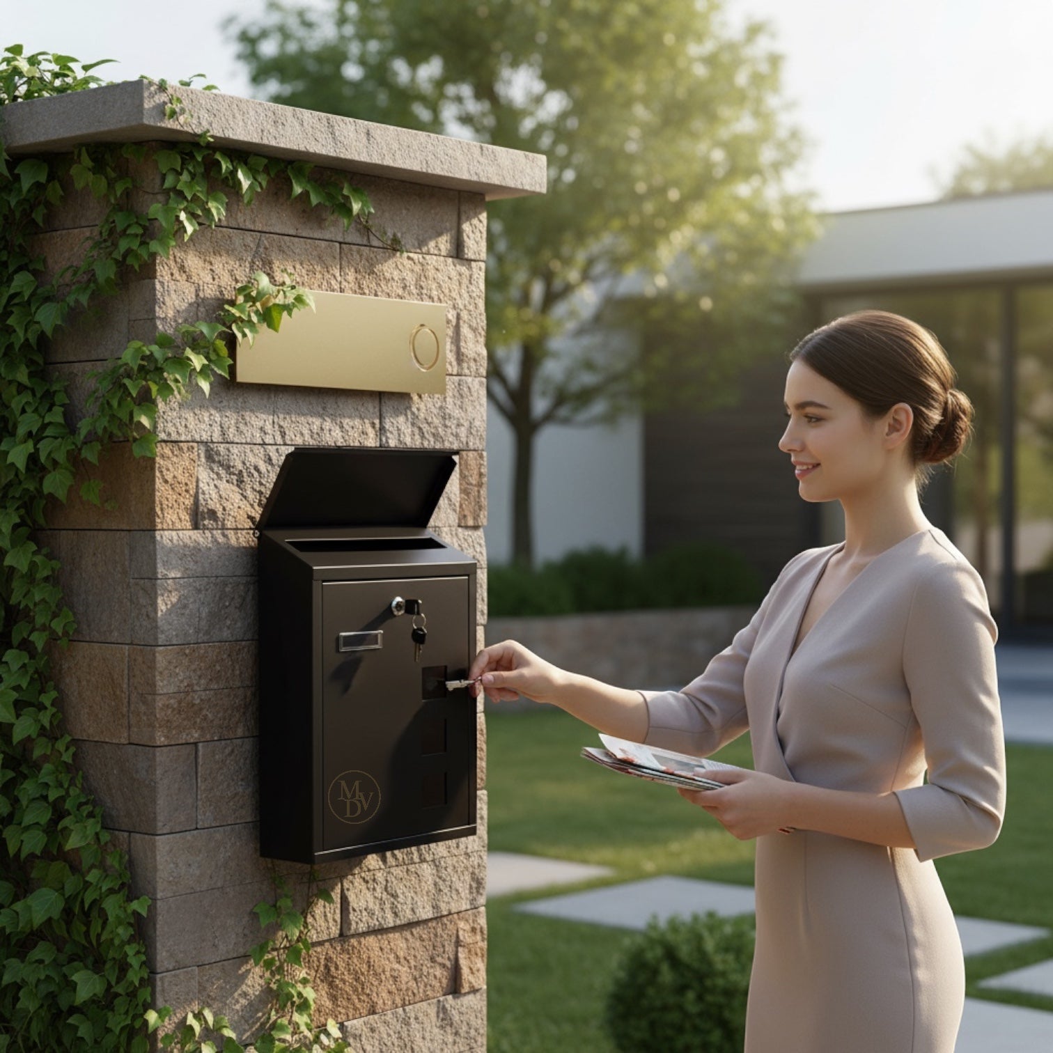 Modovo Black Wall Mounted Post Box | Lockable Weatherproof Mailbox with Viewing Windows