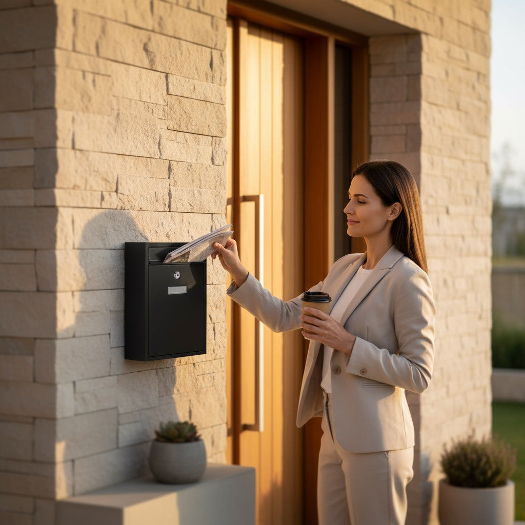Modovo Wall Mounted Matte Black Post Box – Secure Lockable Mailbox with 2 Keys | Weatherproof Steel Letter Box