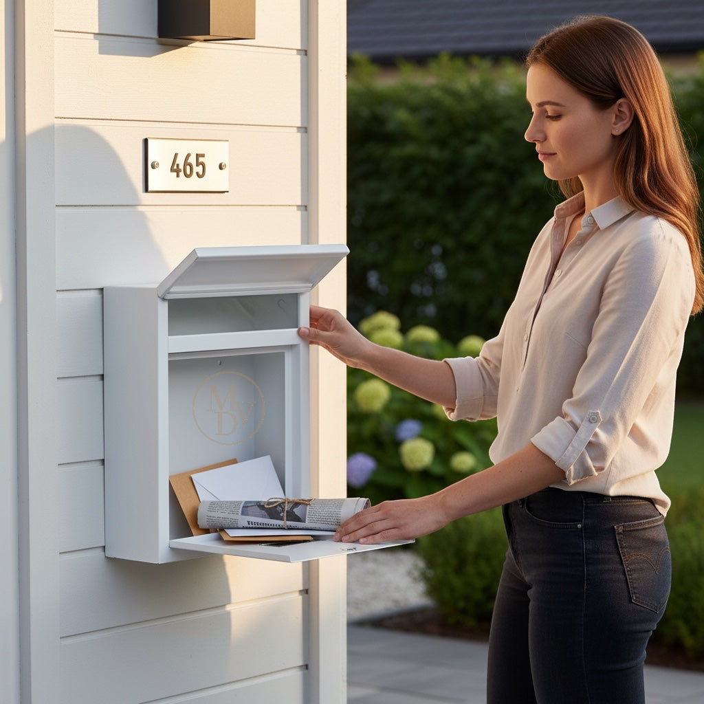 Modovo Wall Mounted White Post Box – Secure Lockable Mailbox with 2 Keys | Weatherproof Steel Letter Box