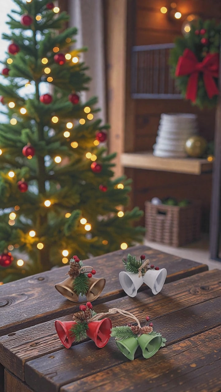 MODOVO Set of 8 Red & Gold Christmas Bell – Festive Metal Hanging Bells