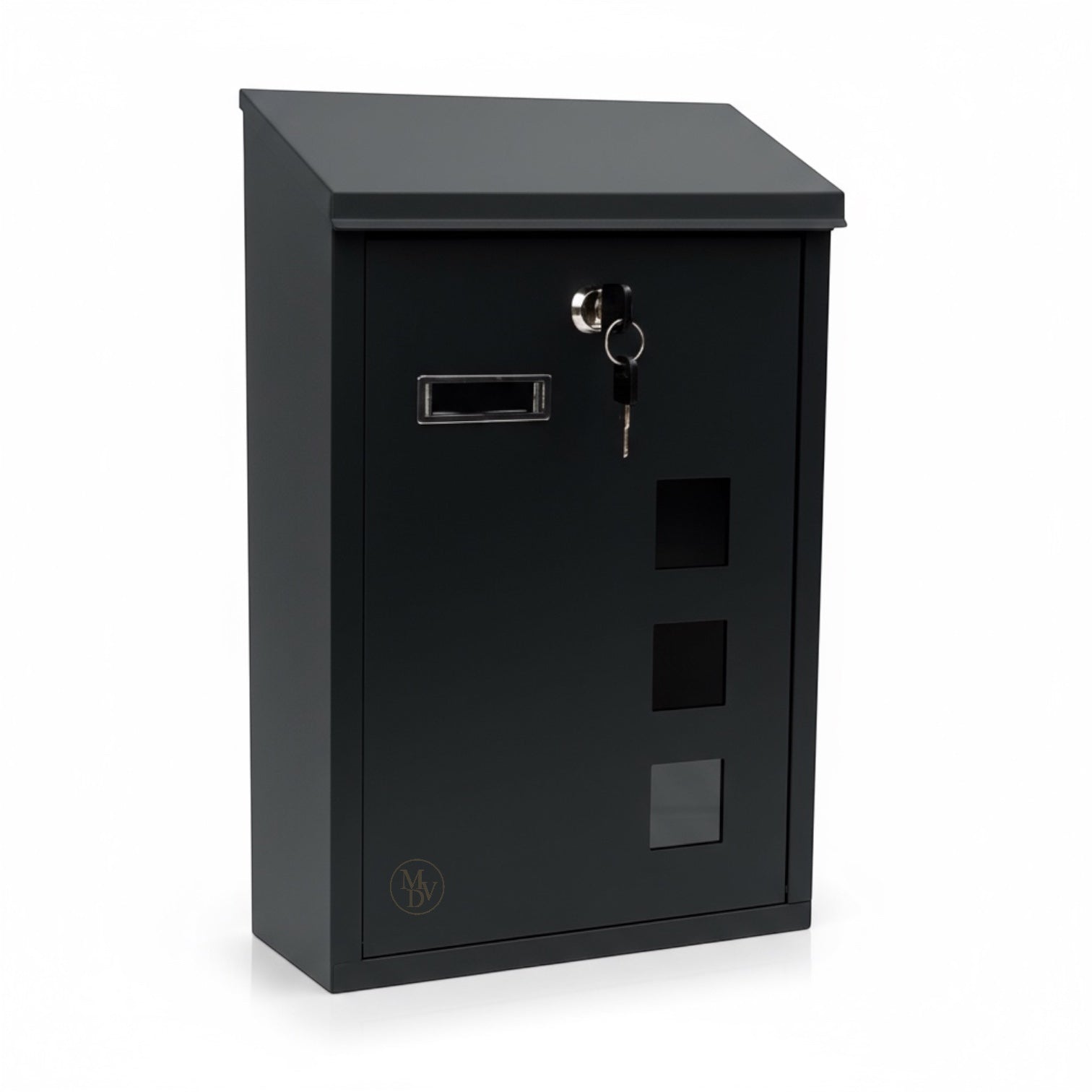 Modovo Black Wall Mounted Post Box | Lockable Weatherproof Mailbox with Viewing Windows