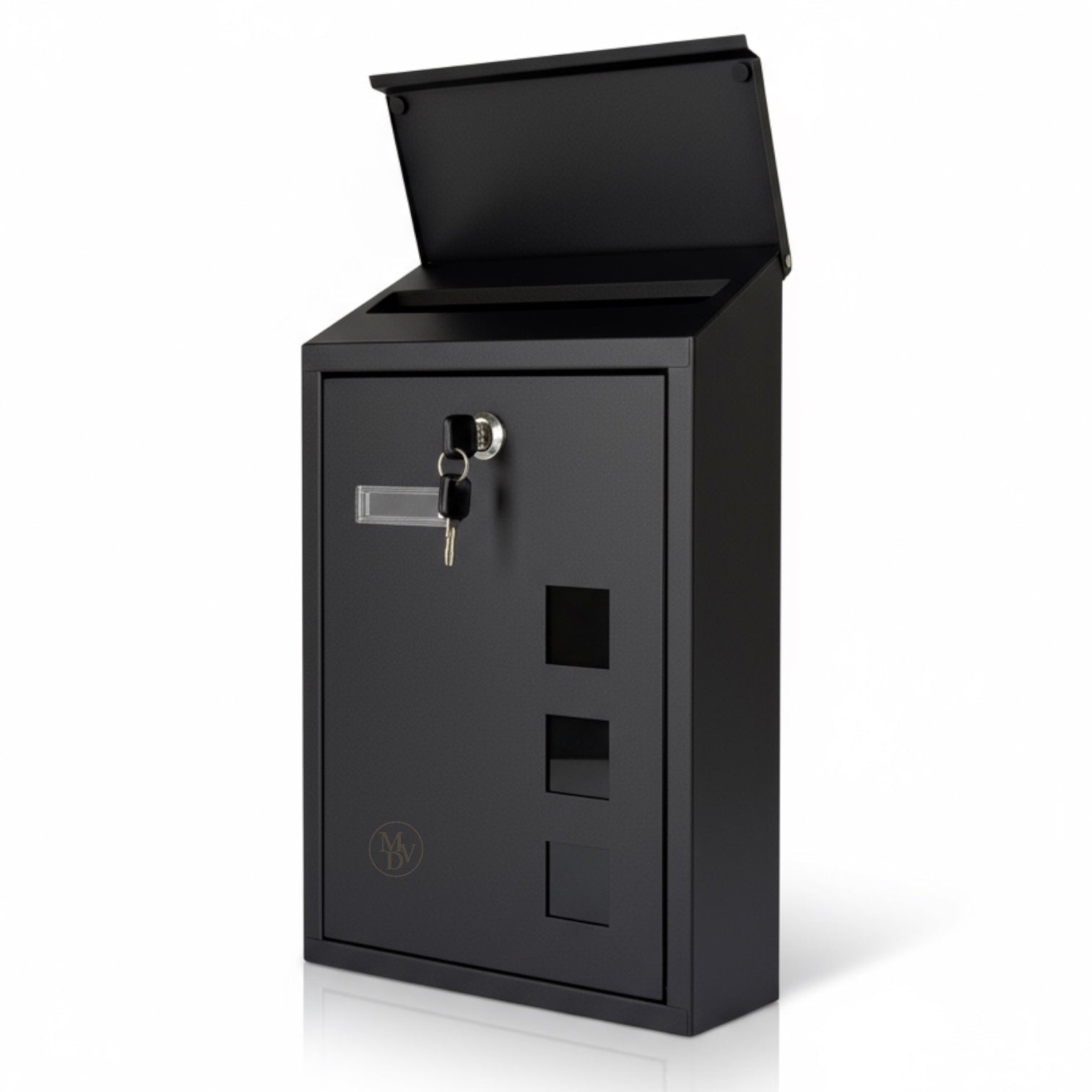 Modovo Black Wall Mounted Post Box | Lockable Weatherproof Mailbox with Viewing Windows