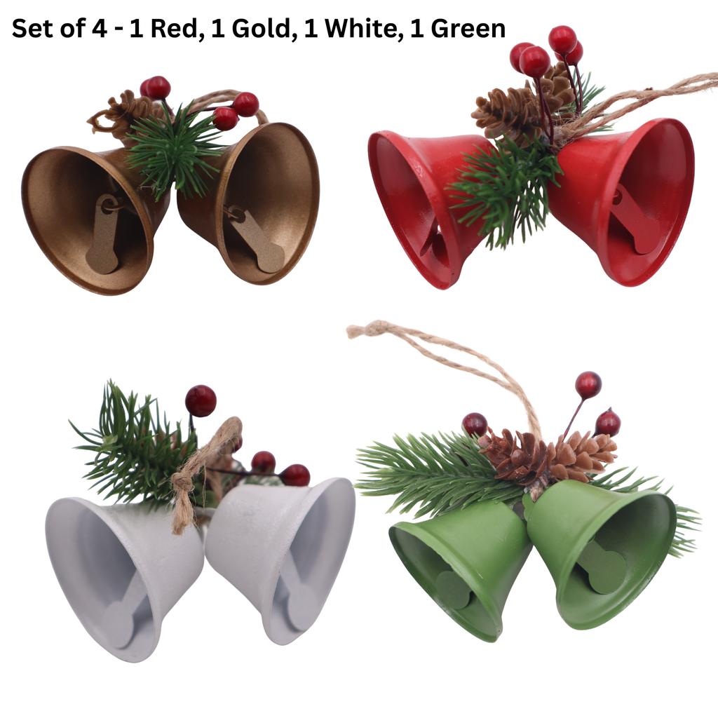 MODOVO Set of 4 Christmas Bell Ornament – Iron PVC-Coated Festive Hanging Décor